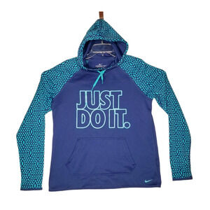 Nike Therma Fit Blue Long Sleeve Polka Dot Pullover Hoodie Sz Medium Sweatshirt